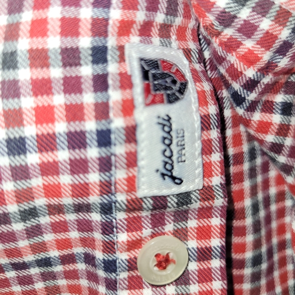 Jacadi Paris Red Blue Checked Toddler Boys Button Down Cotton Dress Shirt 3T - Picture 3 of 7